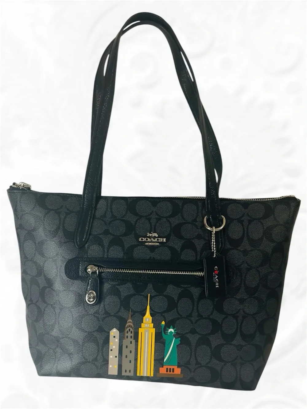 Coach NYC Skyline Limited Edition Signature City Zip Tote Black Leather